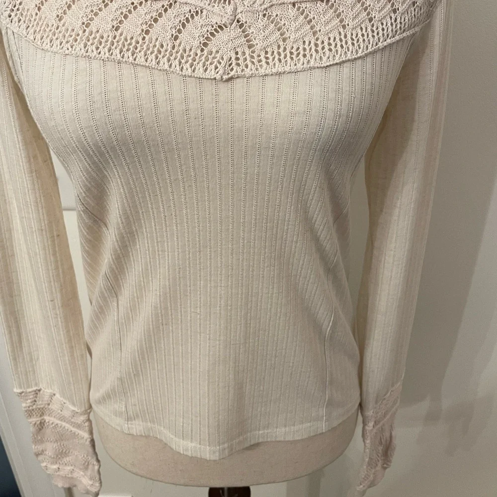 Free People REVOLVE Colette Scallop Neck Knit Trim Neutral Top